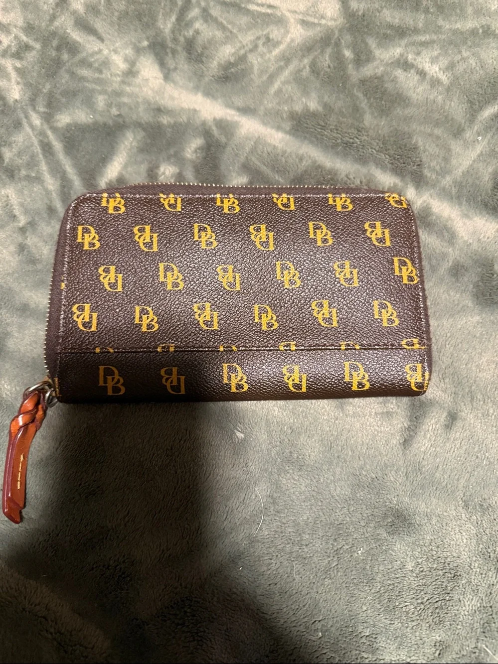 Dooney & Bourke Brown and Yellow Monogram Zip Wallet